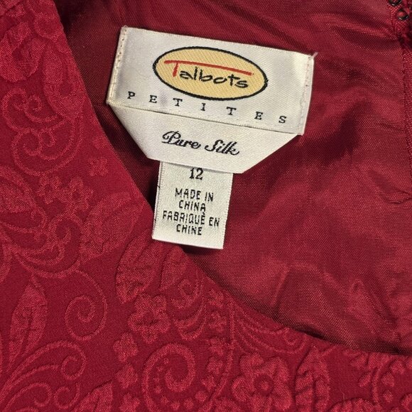 Talbots Dress Womens 12 P Red Silk Jacquard Floral A Line Midi Party Event Glam - Picture 3 of 15
